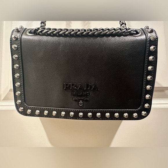 Prada Pattina Glacé Calf Studded Bag - Picture 3 of 13